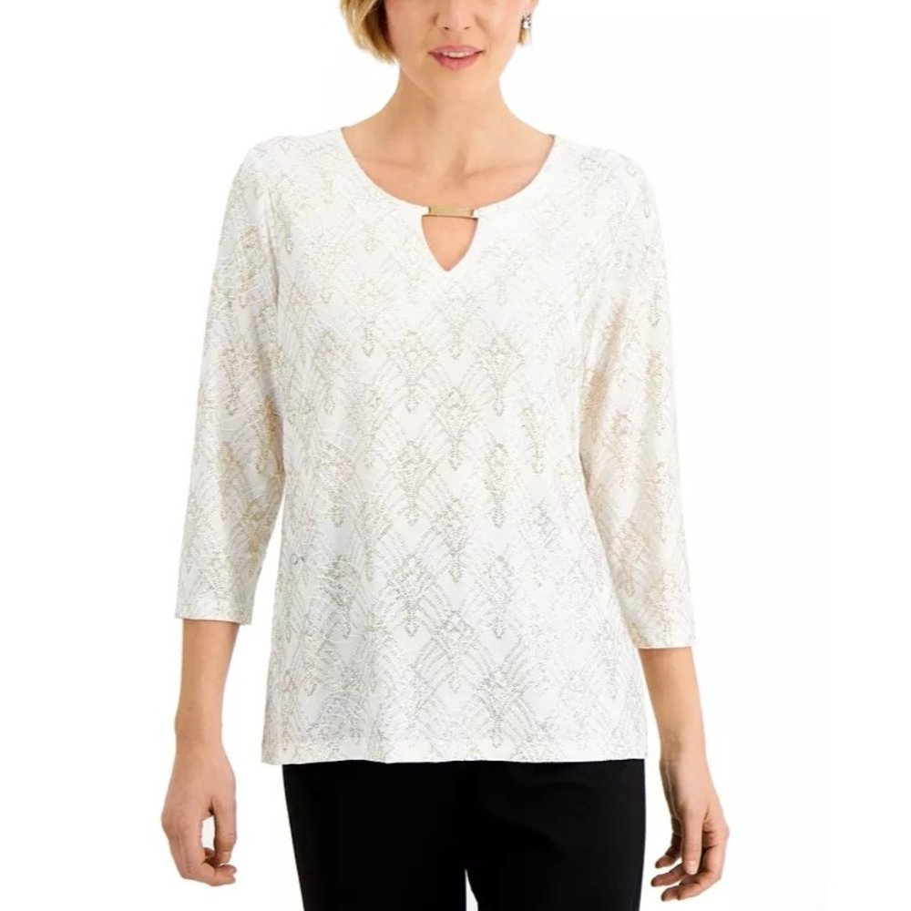 JM Collection Keyhole Jacquard Hardware Top Eggshell Silver Gold Combo XL